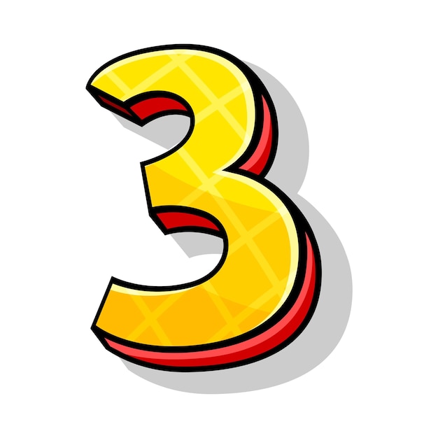 Numéro isométrique jaune et rouge trois couleurs vives style de dessin animé L'élément de police moderne ludique pour tout design ou travaux typographiques Illustration vectorielle isolée sur fond blanc