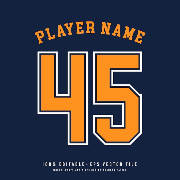 Numéro de maillot nom de l'équipe de basket-ball effet de texte imprimable vecteur modifiable 45 numéro de maillot