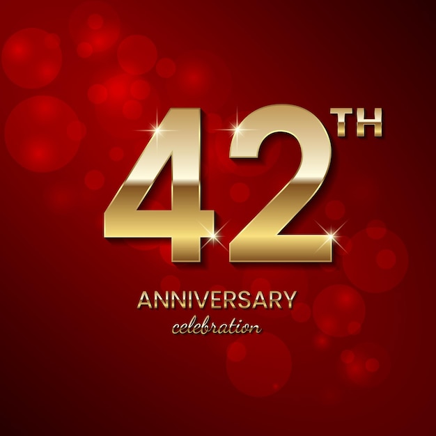 Numéro d'or du logo du 42e anniversaire avec des confettis étincelants et un modèle vectoriel de paillettes