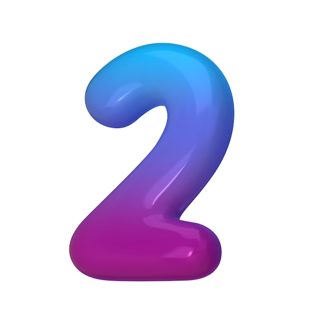 Numéro de style 3D 2 illustration de deux chiffres rendu en bleu gradient et violet brillant chiffres gonflables illustration vectorielle