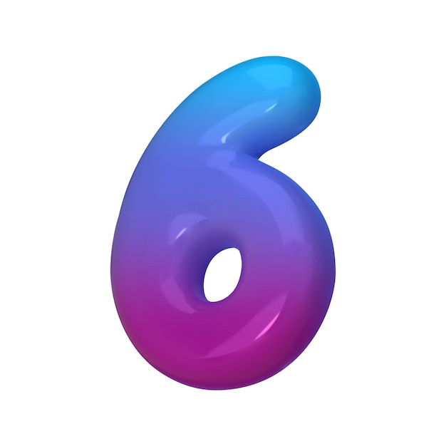 Numéro de style 3D 6 illustration de six chiffres rendu en bleu gradient et violet brillant numéros gonflables illustration vectorielle