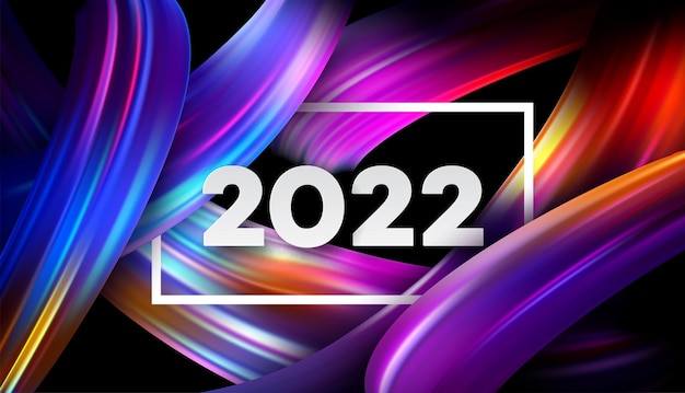 Numéro d'en-tête de calendrier 2022 sur fond de coups de pinceau de couleur abstraite colorée. Joyeux fond coloré du nouvel an 2022. Illustration vectorielle Eps10