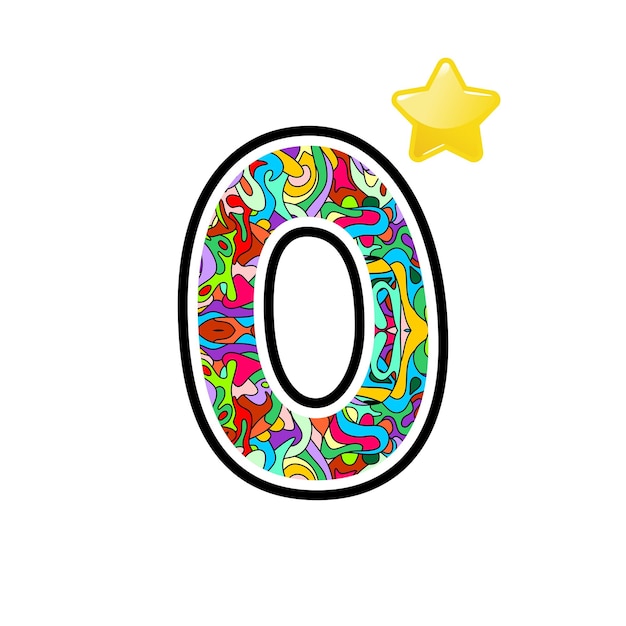 Numéro zéro à motifs colorés avec étoile