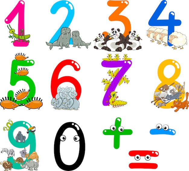 Vecteur numéros avec des animaux de dessin animé