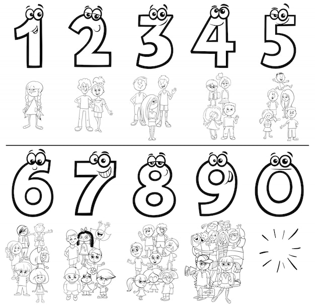 Numéros De Dessin Animé Mis Page De Livre De Coloriage Avec Des Enfants