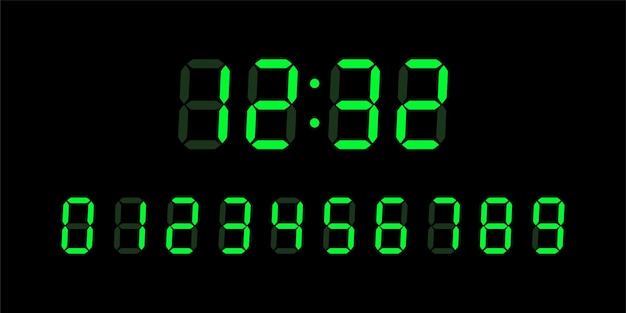 Numéros Lumineux Numériques Verts Pour L'écran Des Appareils électroniques Lcd Sur Fond Noir. Horloge, Concept De Minuterie. Illustration