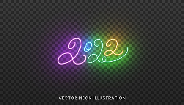 Numéros de néon 2022. Numéros de script aux couleurs vives pour le nouvel an 2022.