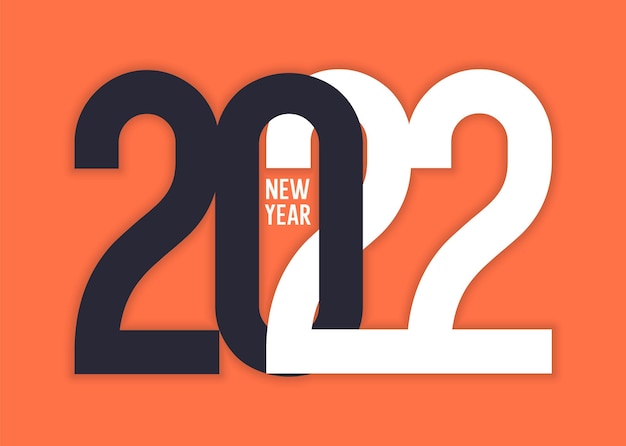 Numéros de papier du nouvel an 2022 avec une ombre légère sur fond orange. Graphique vectoriel Eps10.