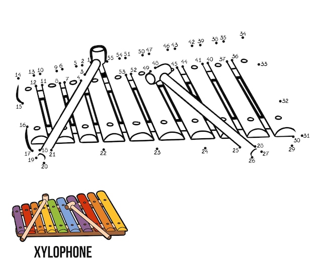 Vecteur numéros point à point jeu pour enfants instrument de musique xylophone