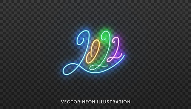 Numéros de script au néon 2022. Signe bleu et violet vif pour le nouvel an 2022.