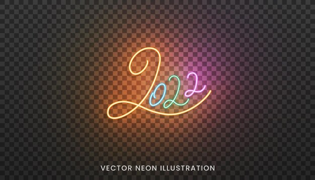 Numéros de script au néon 2022. Signe coloré lumineux pour le nouvel an 2022.