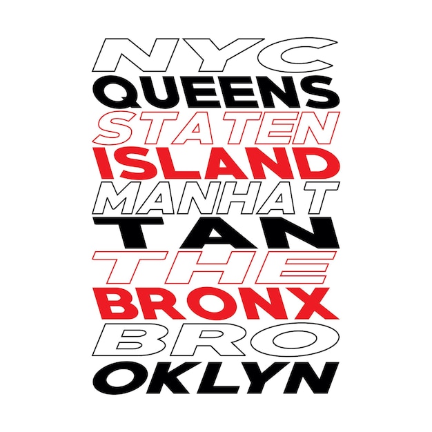 Nyc Reines Staten Island Typographie Design T-shirt Prêt à Imprimer Vecteur Premium