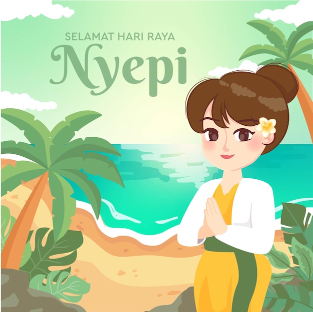 Nyepi saluant la bannière d'affiche du jour du silence de Bali