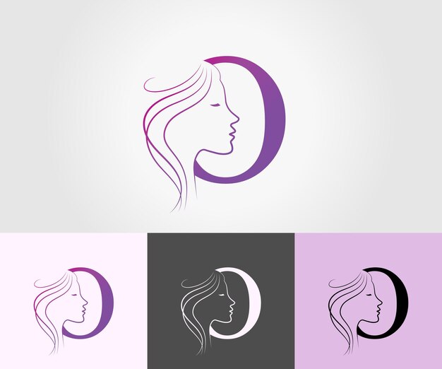 Vecteur o lettre beauté visage salon de coiffure logo design modèle vectoriel