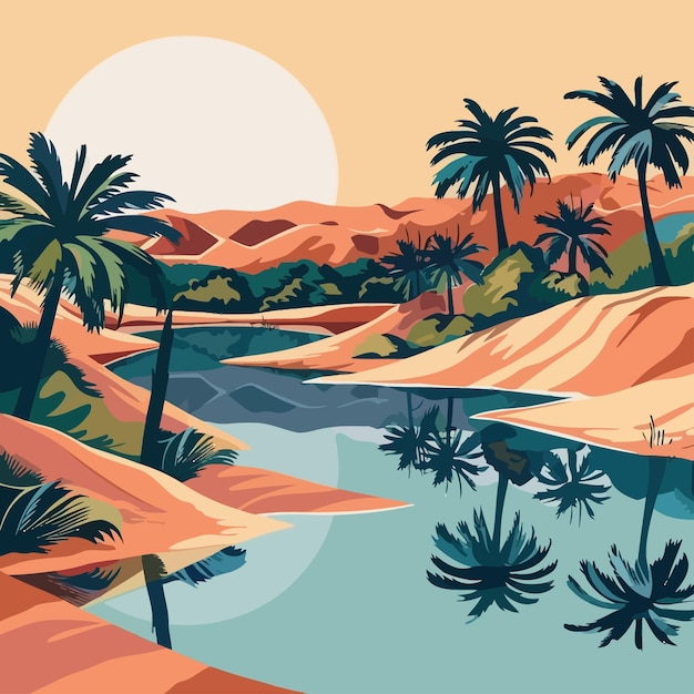 Vecteur oasis_dans_le_désert_vecteur_illustré