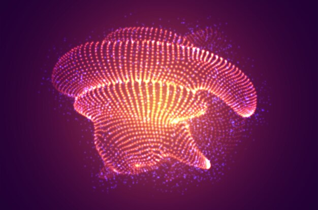 Objet 3d abstrait vectoriel de points lumineux sur un fond coloré