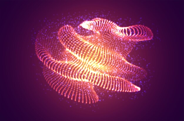 Objet 3d abstrait vectoriel de points lumineux sur un fond coloré