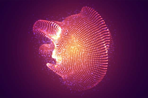 Objet 3d abstrait vectoriel de points lumineux sur un fond coloré