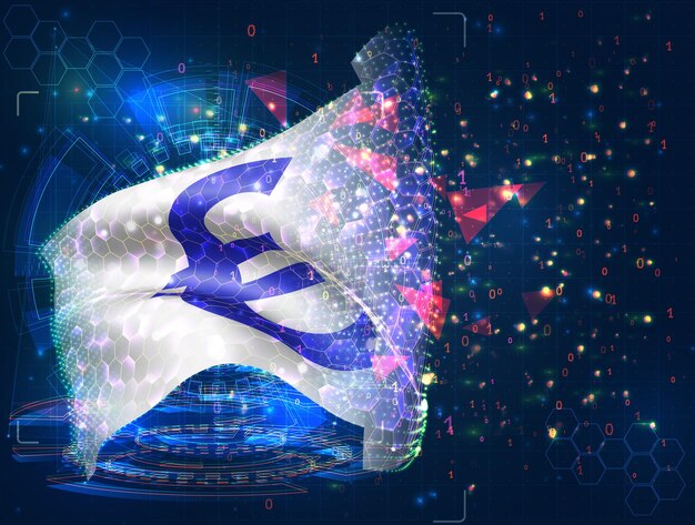 Objet 3D abstrait virtuel du drapeau vectoriel de l'euro à partir de polygones triangulaires sur fond bleu