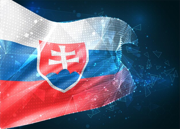 Objet 3D abstrait virtuel de la Slovaquie à partir de polygones triangulaires sur fond bleu