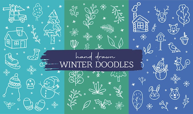 Objet De Collection De Doodles D'hiver Dessinés à La Main Pour Le Motif