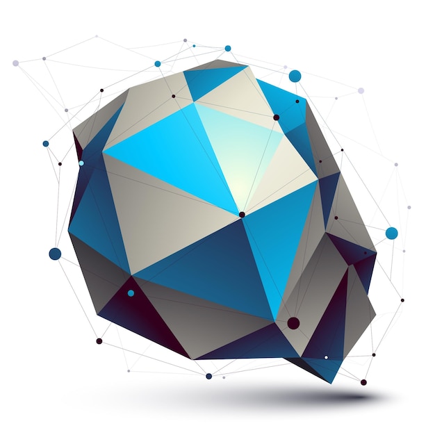 Objet de conception abstrait vectoriel 3D coloré, figure complexe polygonale avec maillage de lignes isolé sur fond blanc.