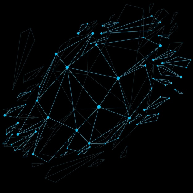 Objet Filaire Numérique Vectoriel 3d Divisé En Différentes Particules Et Réfractions, Structure Polygonale Géométrique Avec Maillage De Lignes Bleues. Forme Brisée Low Poly Avec Effet Luminescent.