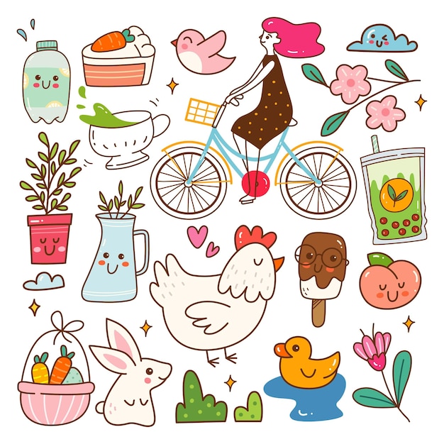 Objet Lié Au Printemps Illustration Vectorielle De Kawaii Doodle