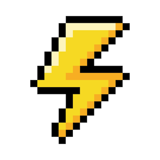 Objet Lightning Pixel 8 bits en tant qu'élément de style de jeu vidéo Illustration vectorielle Symbole et icône créatifs pixelisés