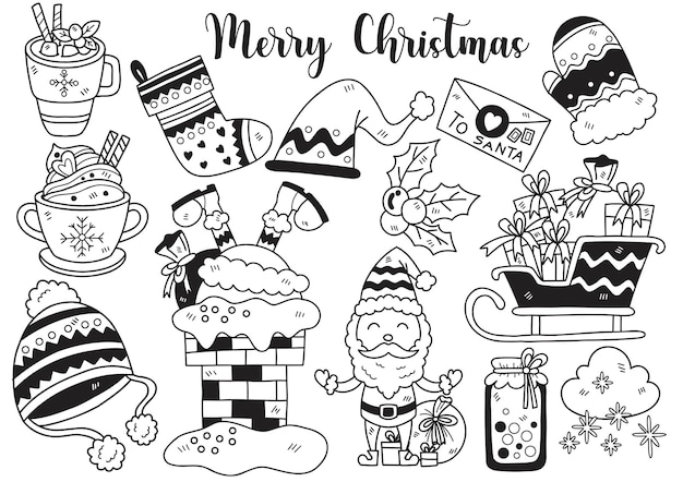 Objet De Noël De Style Dessiné à La Main Objets Doodle Illustration Vectorielle