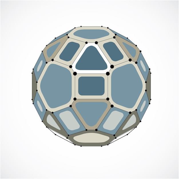 Objet sphérique filaire numérique vectoriel 3d réalisé à l'aide de facettes. Boule grise polygonale géométrique créée avec des mailles de lignes et des pentagones. Forme poly faible, forme de treillis à utiliser dans la conception de sites Web.