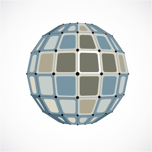 Objet sphérique filaire numérique vectoriel 3d réalisé à l'aide de facettes. Structure grise polygonale géométrique créée avec des lignes maillées et des carrés. Forme poly faible, forme de treillis à utiliser dans la conception de sites Web.