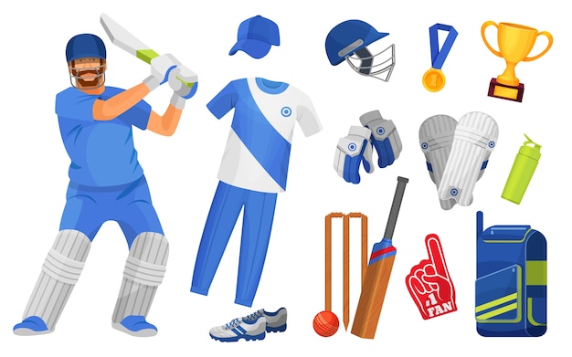 Vecteur objets et accessoires pour le sport de cricket.