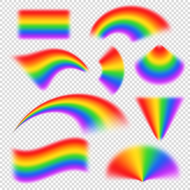 objets arc-en-ciel colorés vibrants sur un fond transparent spectre de gradient multicolore drapeau LGBT