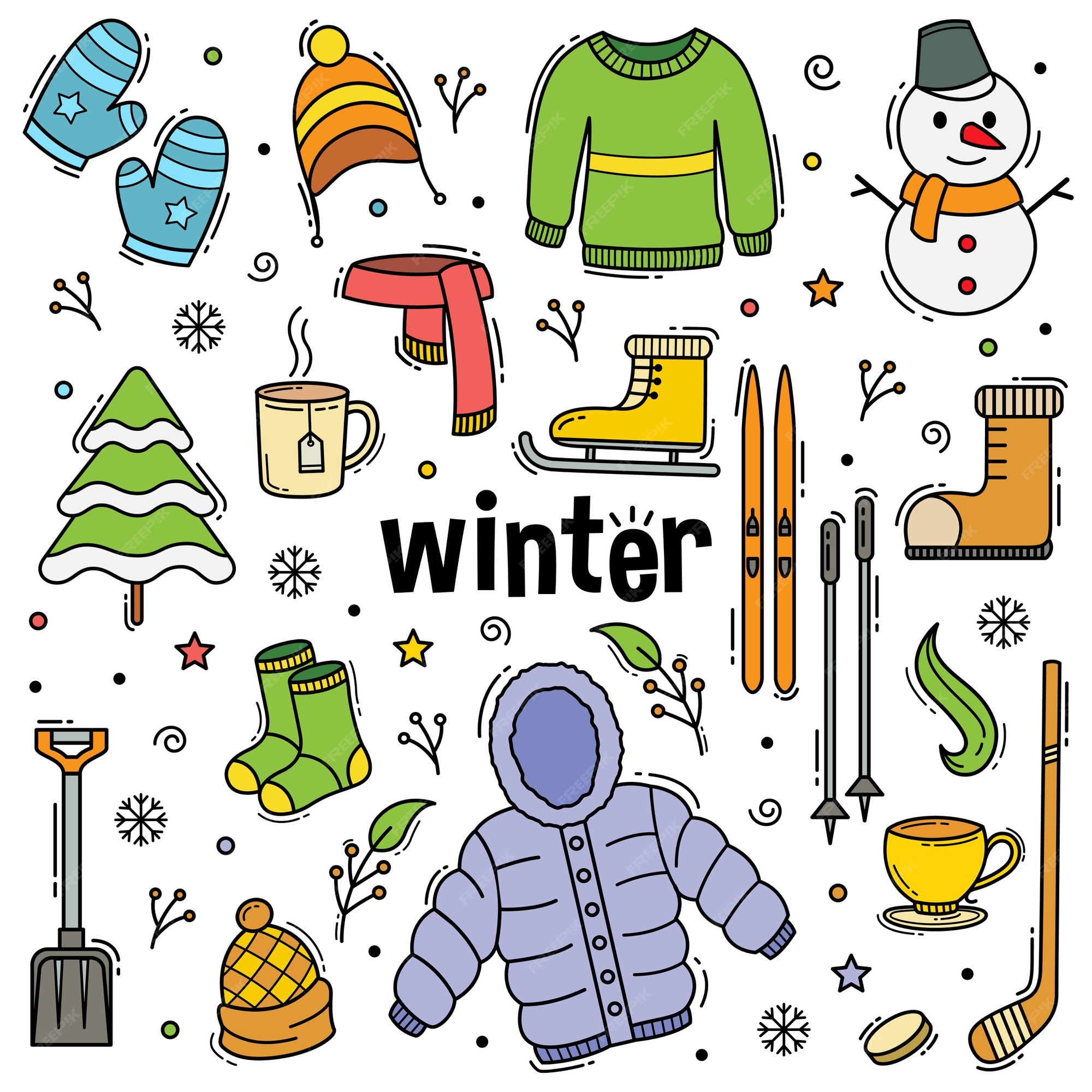 Objets Dessin s La Main Doodle Hiver Avec Style D art En Ligne objets-dessin-s-la-main-doodle-hiver-avec-style-d-art-en-ligne