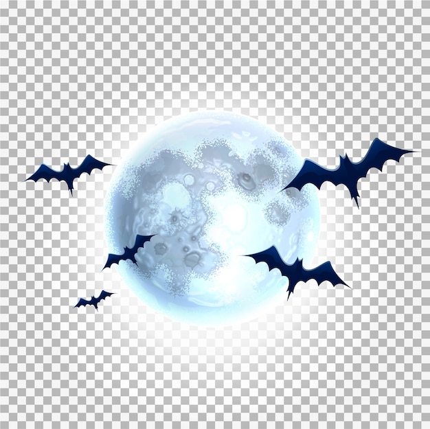 Objets Effrayants D'halloween Sur Fond Transparent. Chauves-souris Effrayantes Réalistes Sur Fond De Pleine Lune.