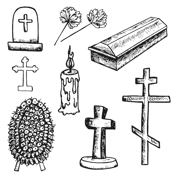 Objets funéraires rituels définir des objets définir des croquis vectoriels