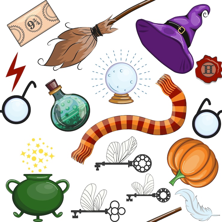 Vecteur des objets magiques à motif sans couture dans un style plat école de magie