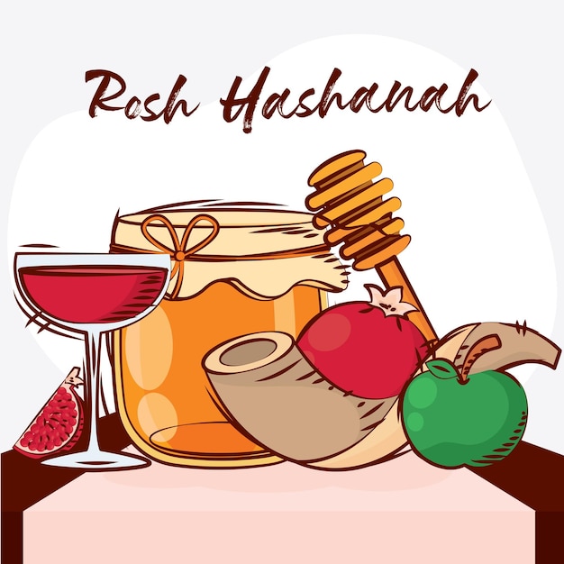 Objets Rosh Hashanah Dessinés à La Main Illustration Vectorielle