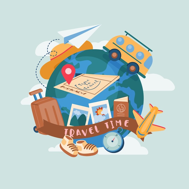 Objets de voyage de vacances de voyage touristique autour du monde Collection