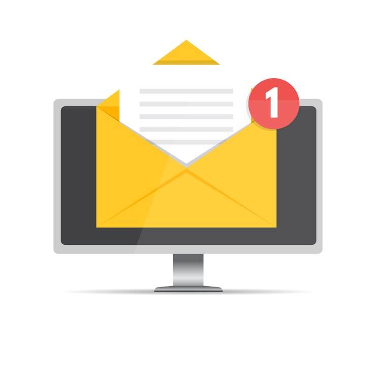 Vecteur obtenez le concept de courrier électronique. bureau avec notification.