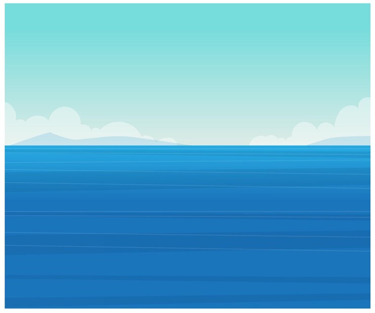 Vecteur l'océan bleu avec les vagues et le ciel bleu avec des nuages illustration de stock