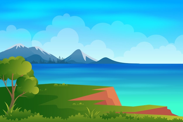 Vecteur océan ou plage avec illustration de dessin animé de paysage de falaise