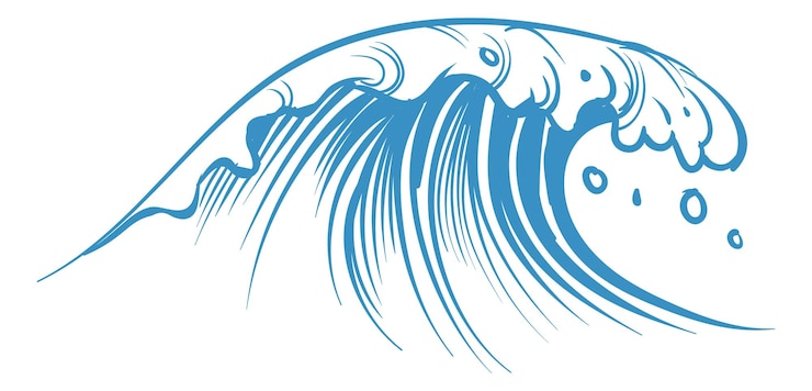Vecteur ocean wave tsunami dans un style d'encre japonais traditionnel isolé sur fond blanc