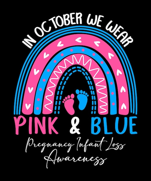 Vecteur en octobre, nous portons un modèle d'impression de chemise de sensibilisation à la perte du nourrisson de grossesse rose et bleu