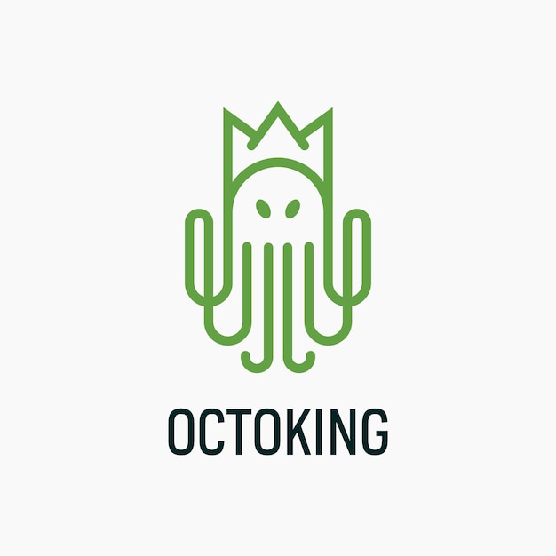 Vecteur octopus crown king line art style logo icône design idée