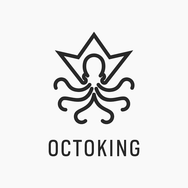 Vecteur octopus crown king line art style logo icône design idée