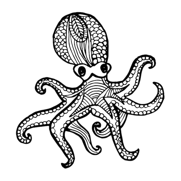 Octopus Noir Et Blanc Dessiné à La Main