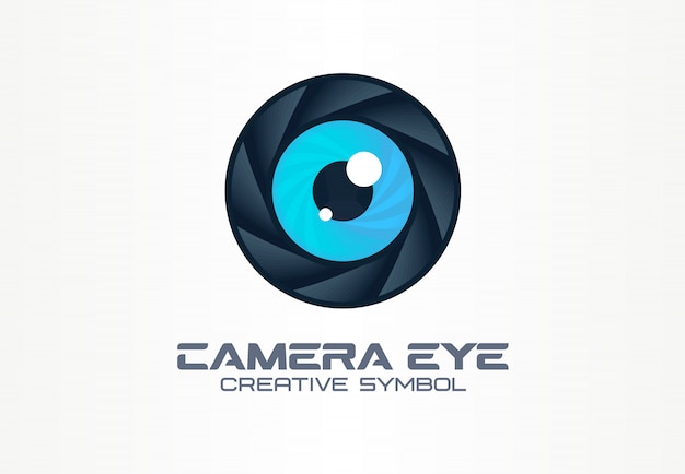 Oeil de caméra photo, concept de symbole créatif de vision numérique. Cctv, idée de logo d'entreprise abstraite de surveillance vidéo. Diaphragme, icône d'obturateur