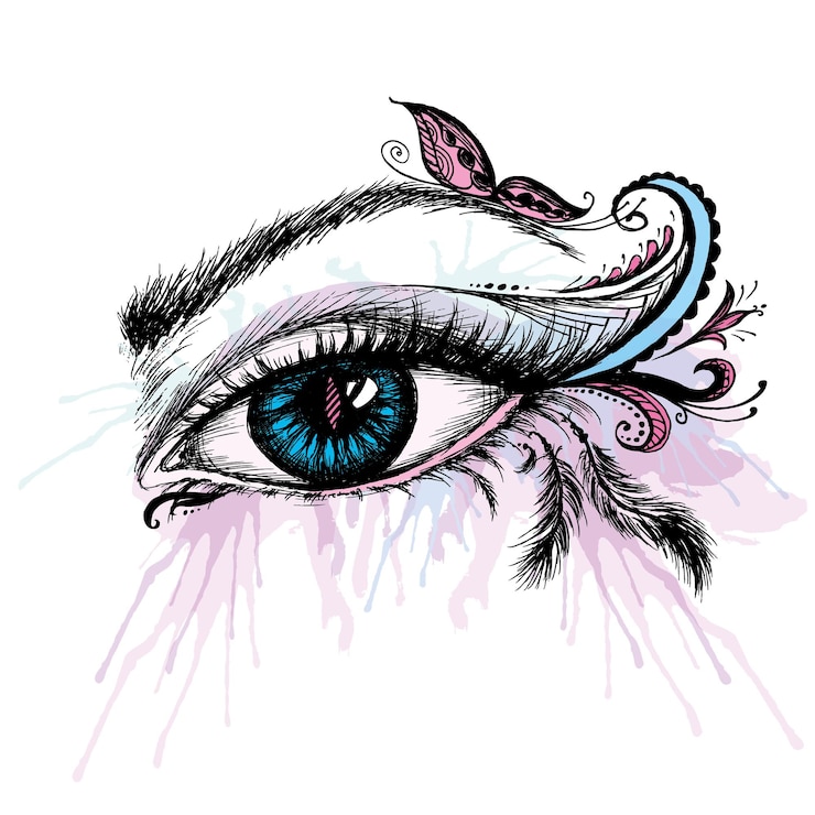 Vecteur oeil dessiné à la main avec doodle maquillage illustration vectorielle